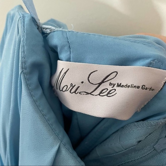 Mori Lee Vintage Baby Blue Chiffon Pleated Midi Strapless Dress - Picture 3 of 3